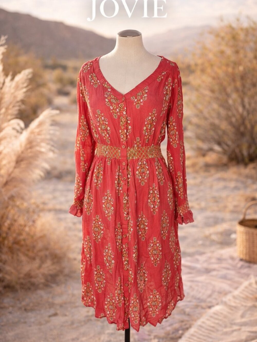Jovie Coral Embroidered Boho Dress M Peasant Festival Cottagecore